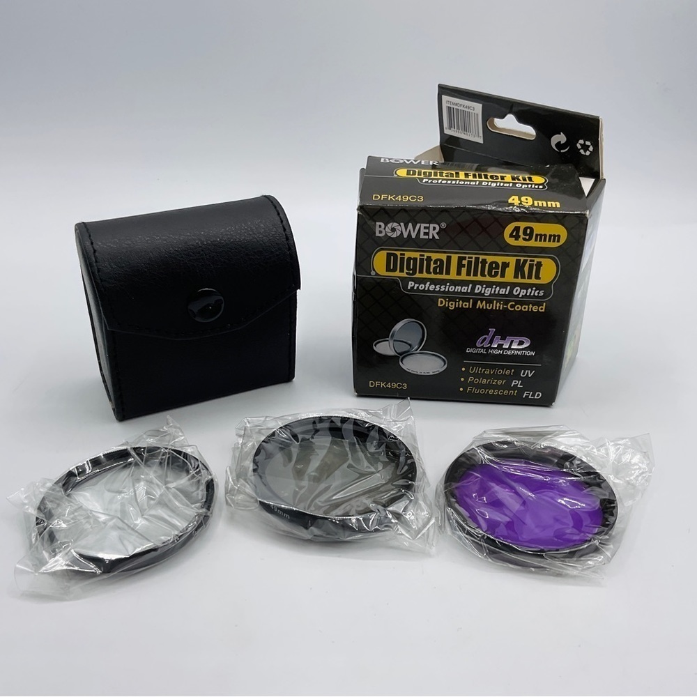 Bower 49mm Camera Digital Filter Kit, UV PL FLD Filters #DFK49C3 NEW OPENED BOX